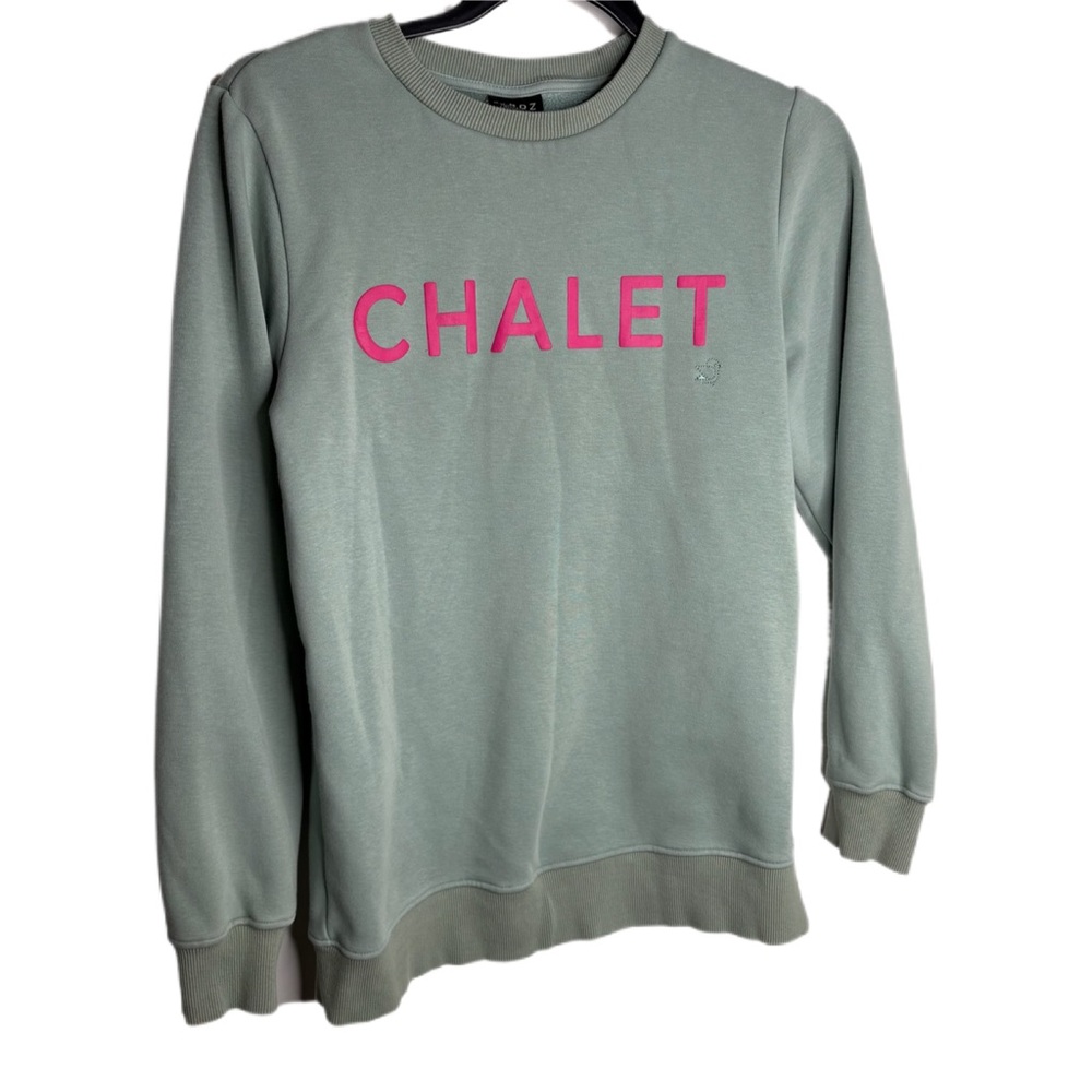 Birdz Green Sweatshirt with Pink 'CHALET' Print 16
